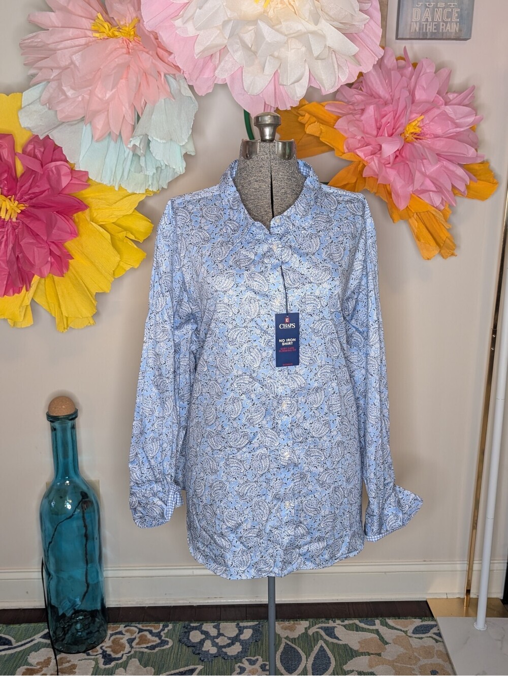 2134 - Chaps No Iron Long Sleeve Blue Paisley Button-Up Shirt